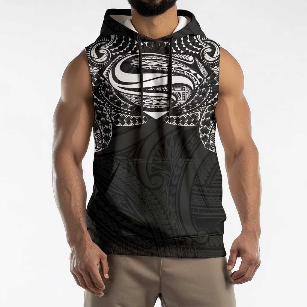 Super Samoan Traditional Tribal Art Tattoos Sleeveless Hoodie Black Color - Polynesian Pride