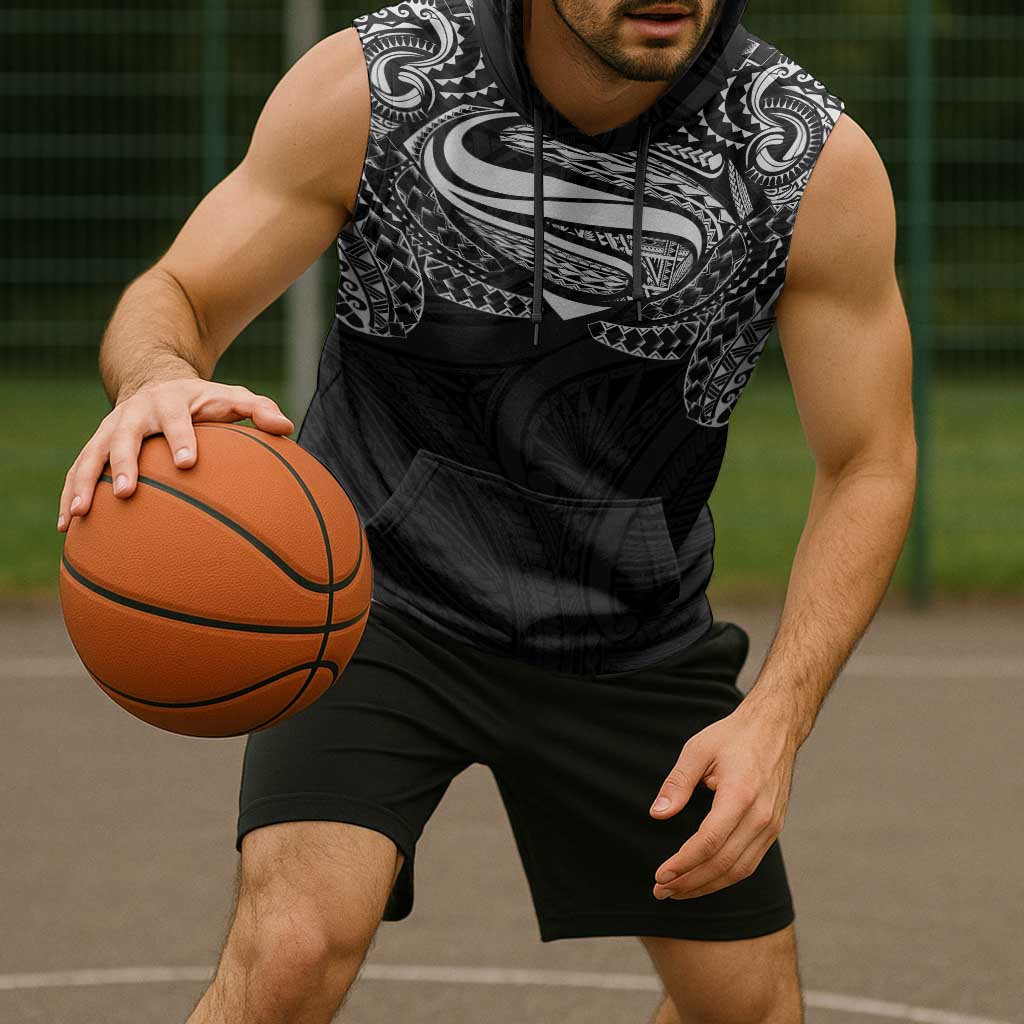 Super Samoan Traditional Tribal Art Tattoos Sleeveless Hoodie Black Color - Polynesian Pride