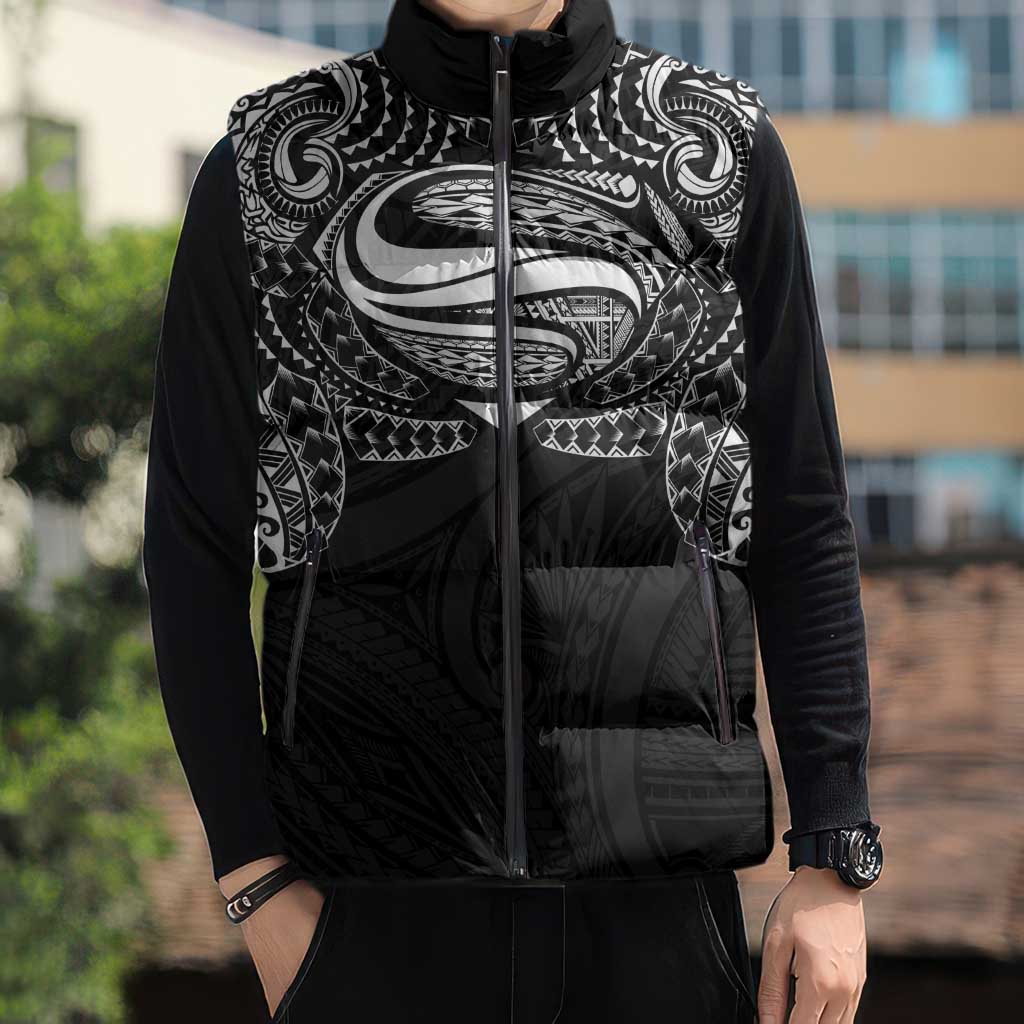 Super Samoan Traditional Tribal Art Tattoos Sleeveless Puffer Jacket Black Color - Polynesian Pride