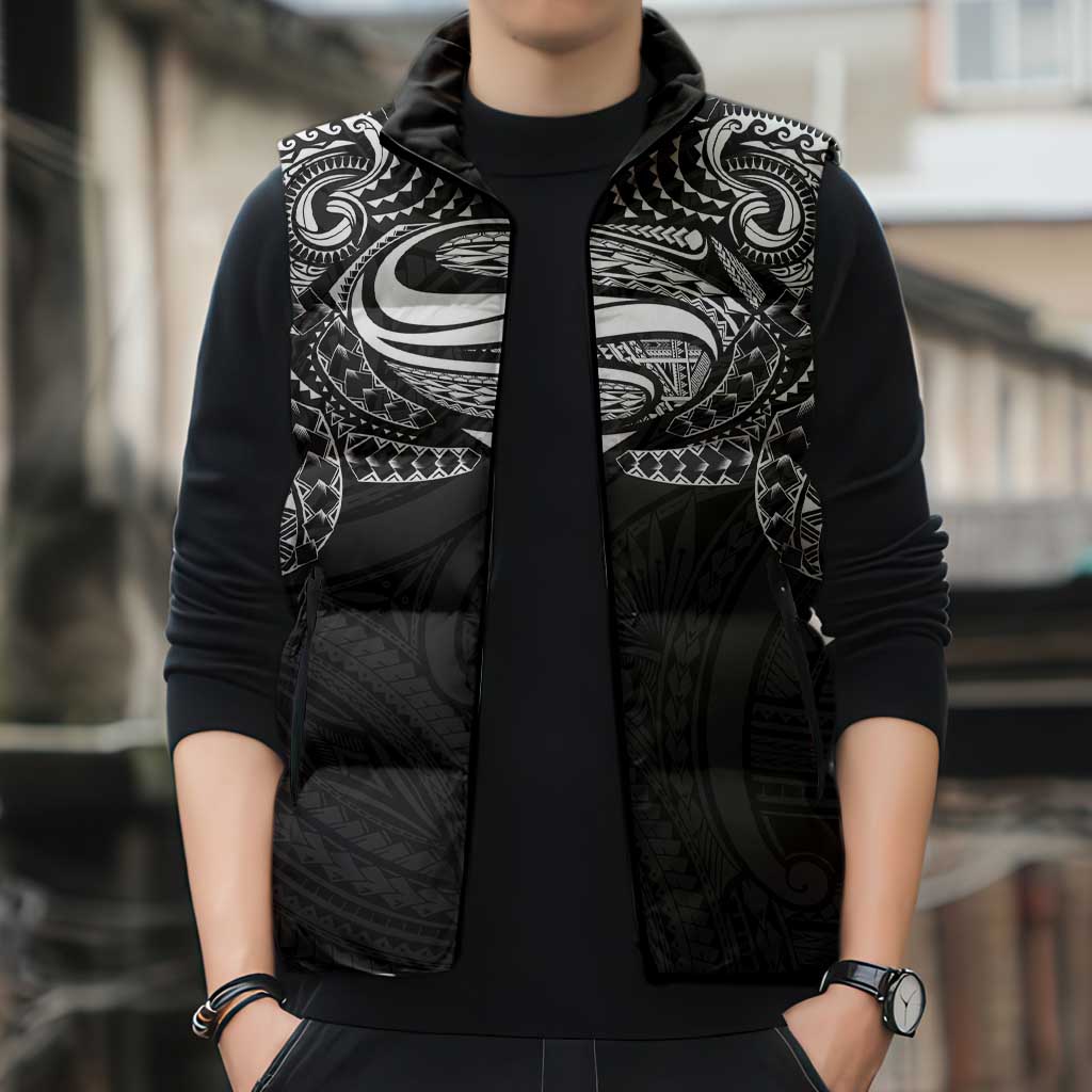 Super Samoan Traditional Tribal Art Tattoos Sleeveless Puffer Jacket Black Color - Polynesian Pride
