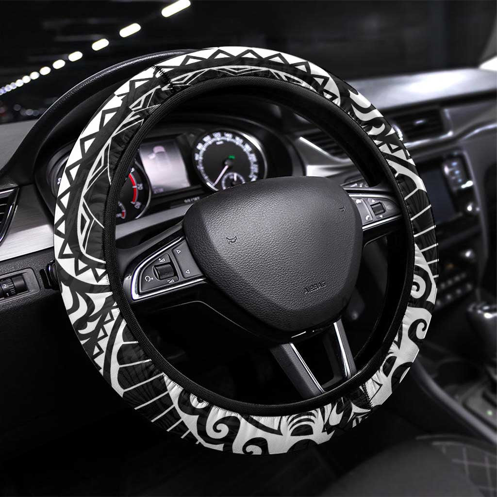 Super Samoan Traditional Tribal Art Tattoos Steering Wheel Cover Black Color - Polynesian Pride