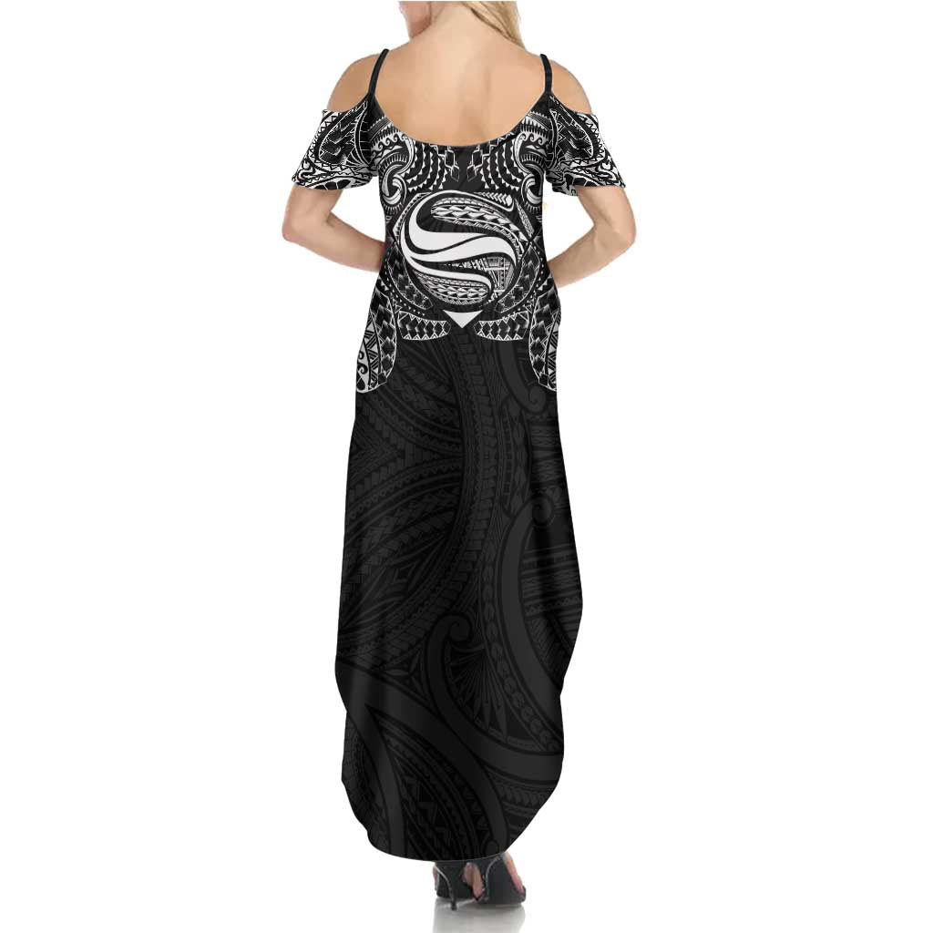 Super Samoan Traditional Tribal Art Tattoos Summer Maxi Dress Black Color - Polynesian Pride