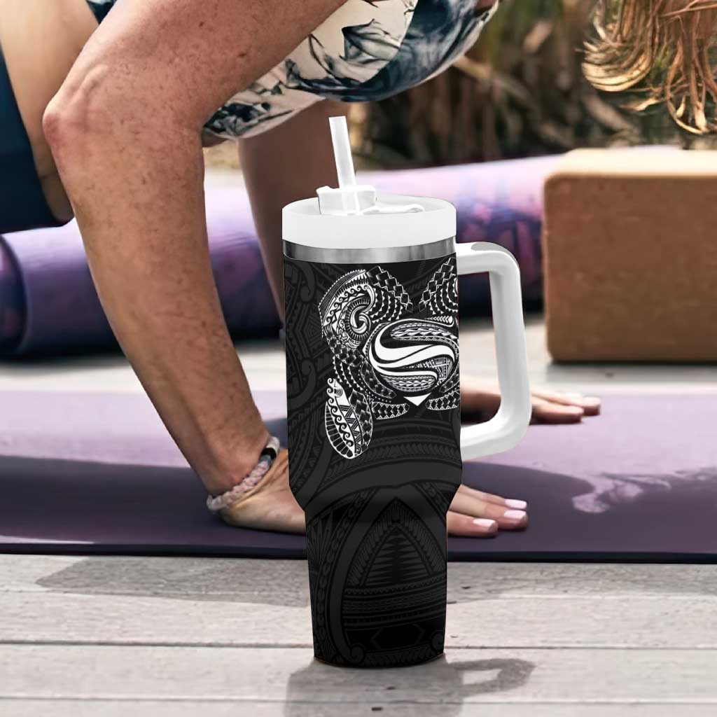 Super Samoan Traditional Tribal Art Tattoos Tumbler With Handle Black Color - Polynesian Pride