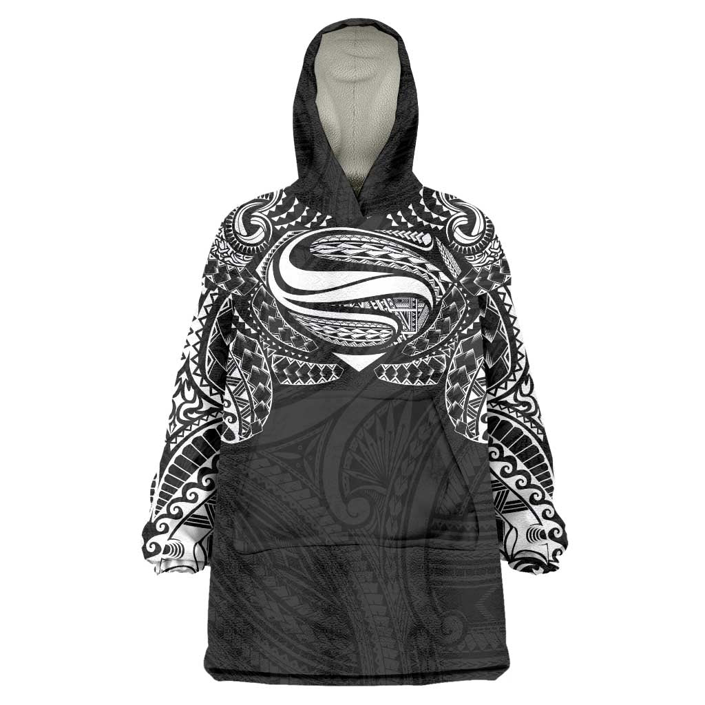 Super Samoan Traditional Tribal Art Tattoos Wearable Blanket Hoodie Black Color - Polynesian Pride