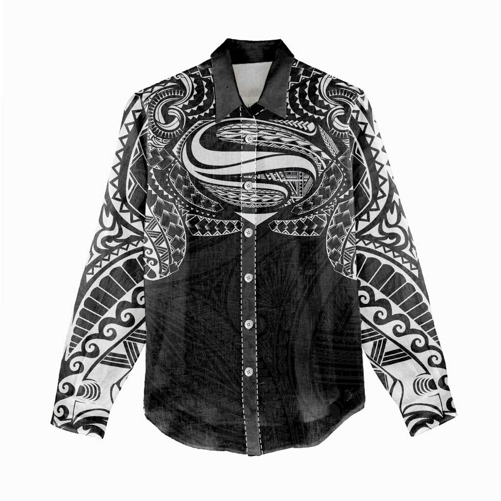 Super Samoan Traditional Tribal Art Tattoos Women Casual Shirt Black Color - Polynesian Pride