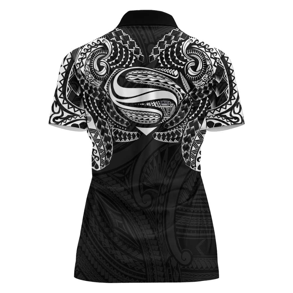 Super Samoan Traditional Tribal Art Tattoos Women Polo Shirt Black Color - Polynesian Pride
