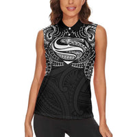 Super Samoan Traditional Tribal Art Tattoos Women Sleeveless Polo Shirt Black Color - Polynesian Pride