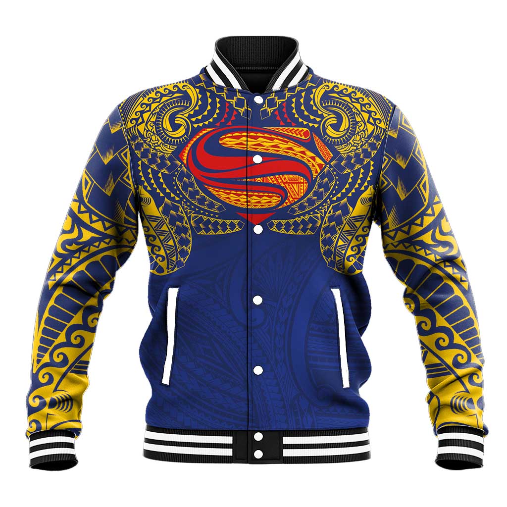 Super Samoan Traditional Tribal Art Tattoos Baseball Jacket Blue Color - Polynesian Pride