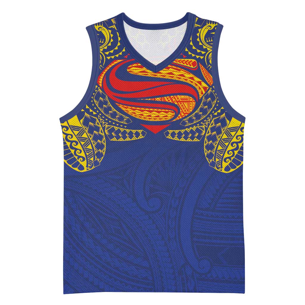 Super Samoan Traditional Tribal Art Tattoos Basketball Jersey Blue Color - Polynesian Pride