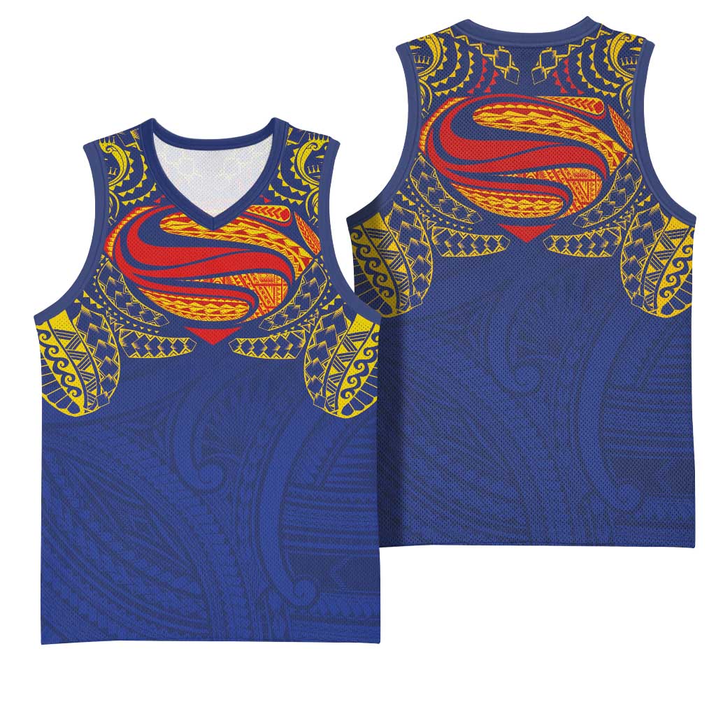 Super Samoan Traditional Tribal Art Tattoos Basketball Jersey Blue Color - Polynesian Pride