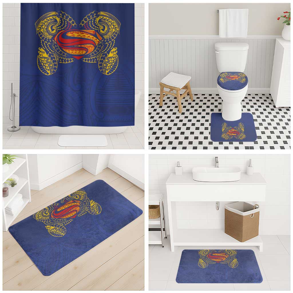 Super Samoan Traditional Tribal Art Tattoos Bathroom Set Blue Color - Polynesian Pride