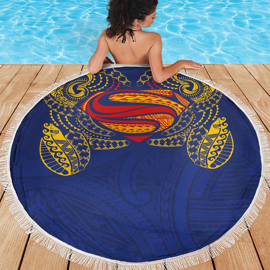 Super Samoan Traditional Tribal Art Tattoos Beach Blanket Blue Color - Polynesian Pride