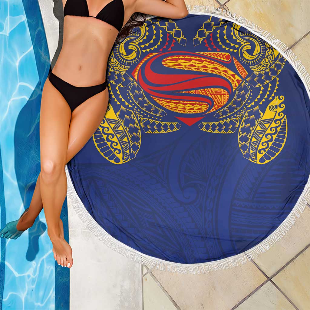 Super Samoan Traditional Tribal Art Tattoos Beach Blanket Blue Color - Polynesian Pride