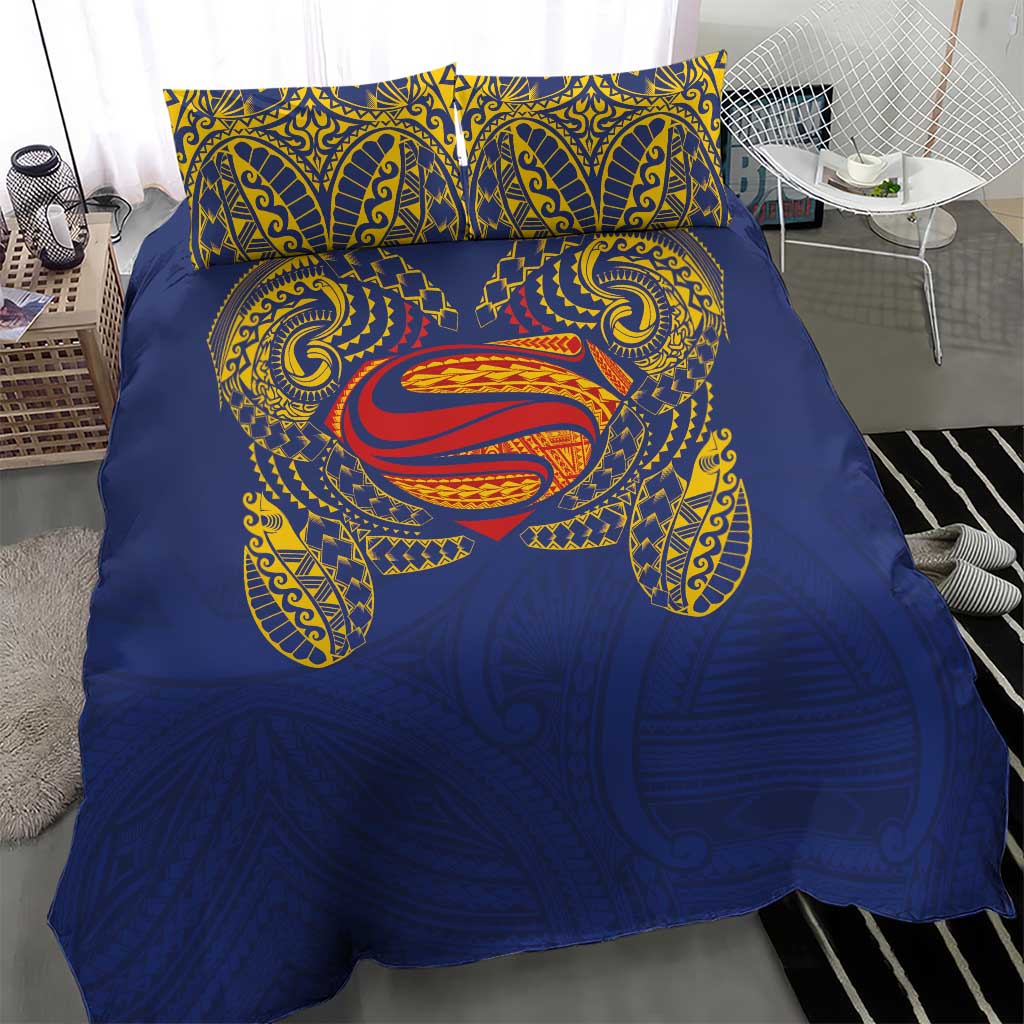 Super Samoan Traditional Tribal Art Tattoos Bedding Set Blue Color - Polynesian Pride