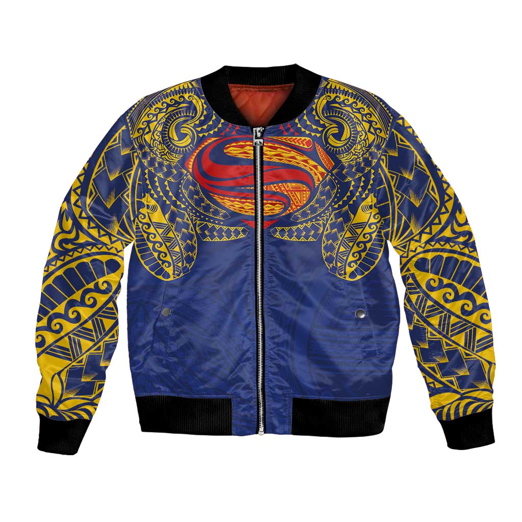 Super Samoan Traditional Tribal Art Tattoos Bomber Jacket Blue Color - Polynesian Pride