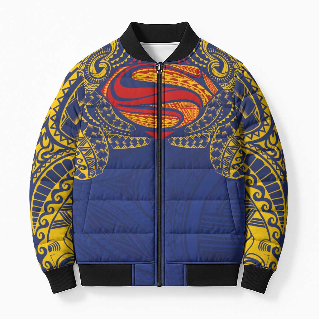 Super Samoan Traditional Tribal Art Tattoos Bomber Puffer Jacket Blue Color - Polynesian Pride