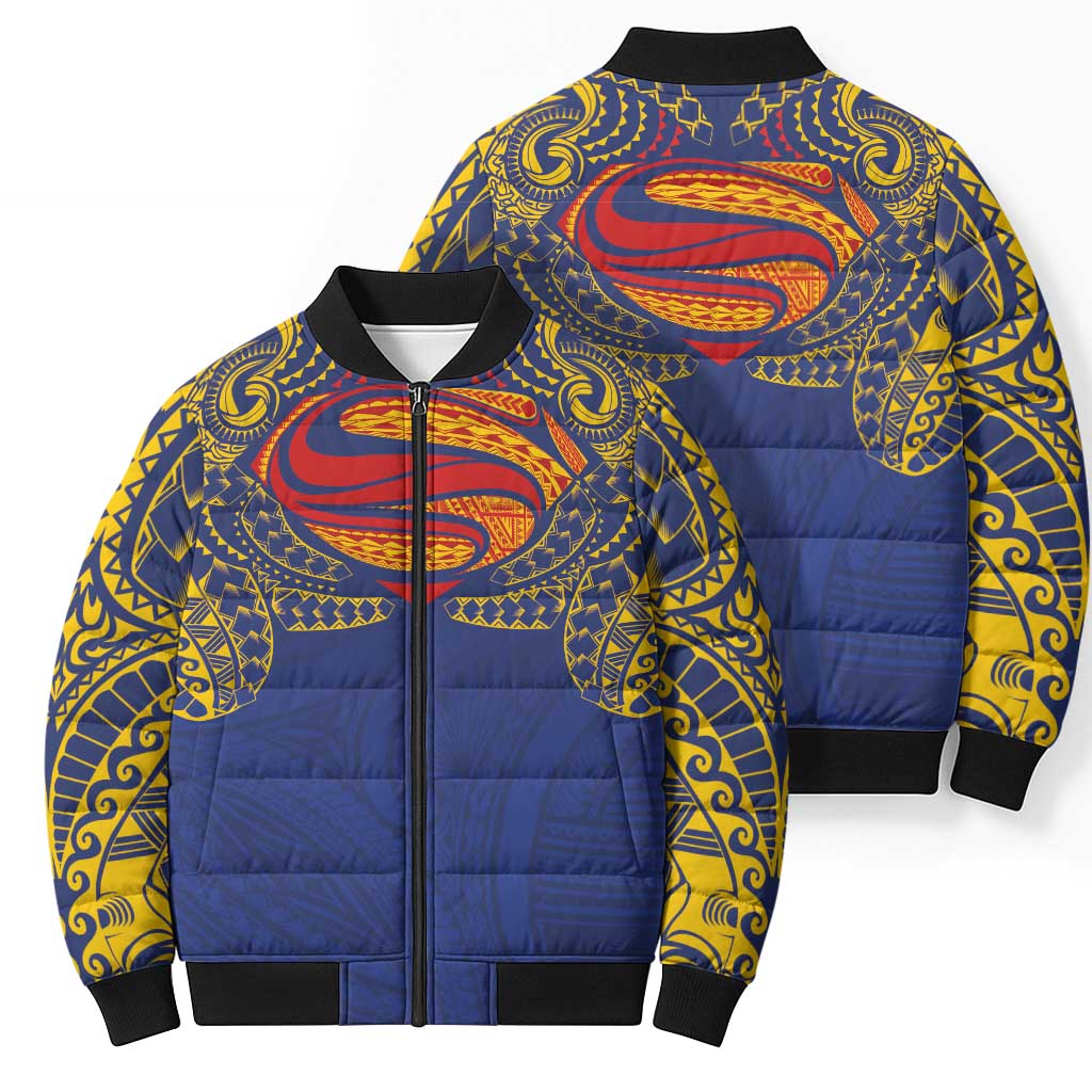 Super Samoan Traditional Tribal Art Tattoos Bomber Puffer Jacket Blue Color - Polynesian Pride