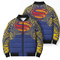 Super Samoan Traditional Tribal Art Tattoos Bomber Puffer Jacket Blue Color - Polynesian Pride