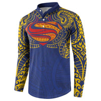 Super Samoan Traditional Tribal Art Tattoos Button Sweatshirt Blue Color - Polynesian Pride