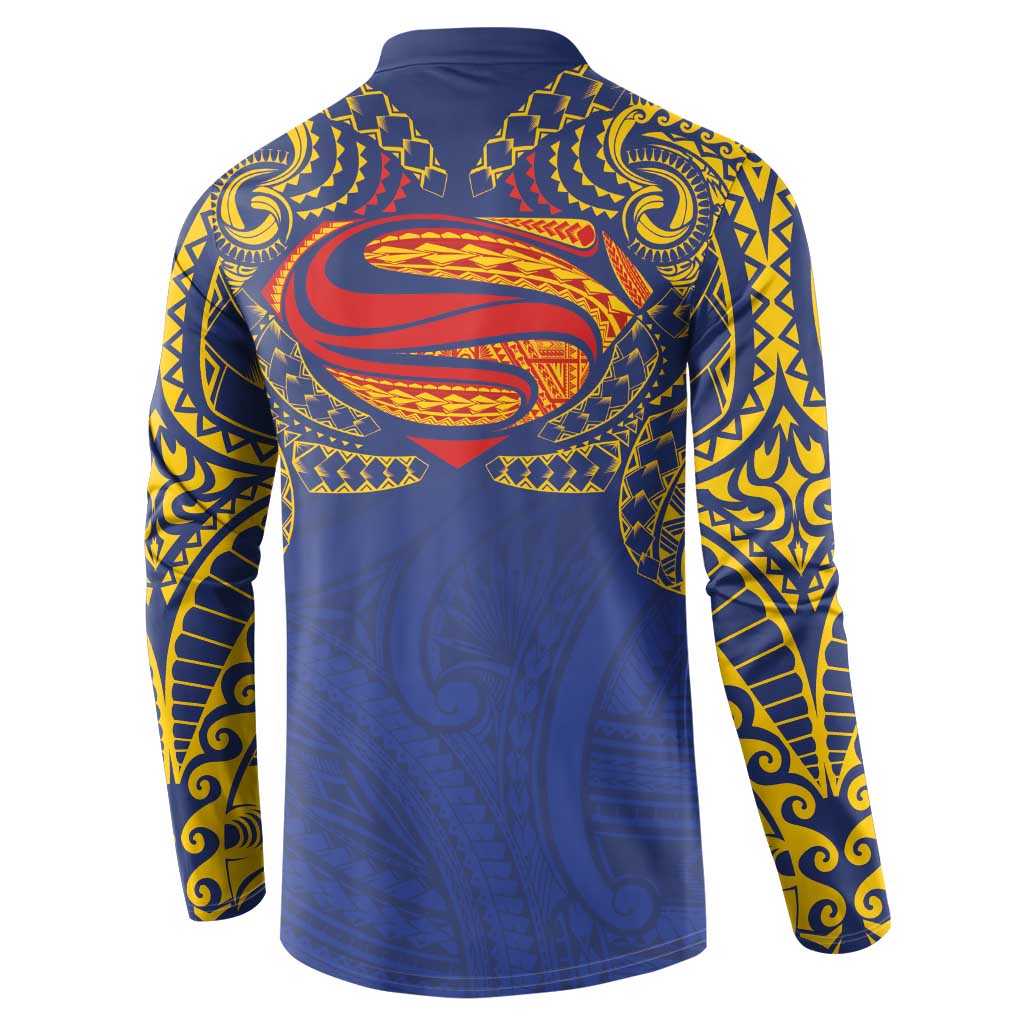 Super Samoan Traditional Tribal Art Tattoos Button Sweatshirt Blue Color - Polynesian Pride