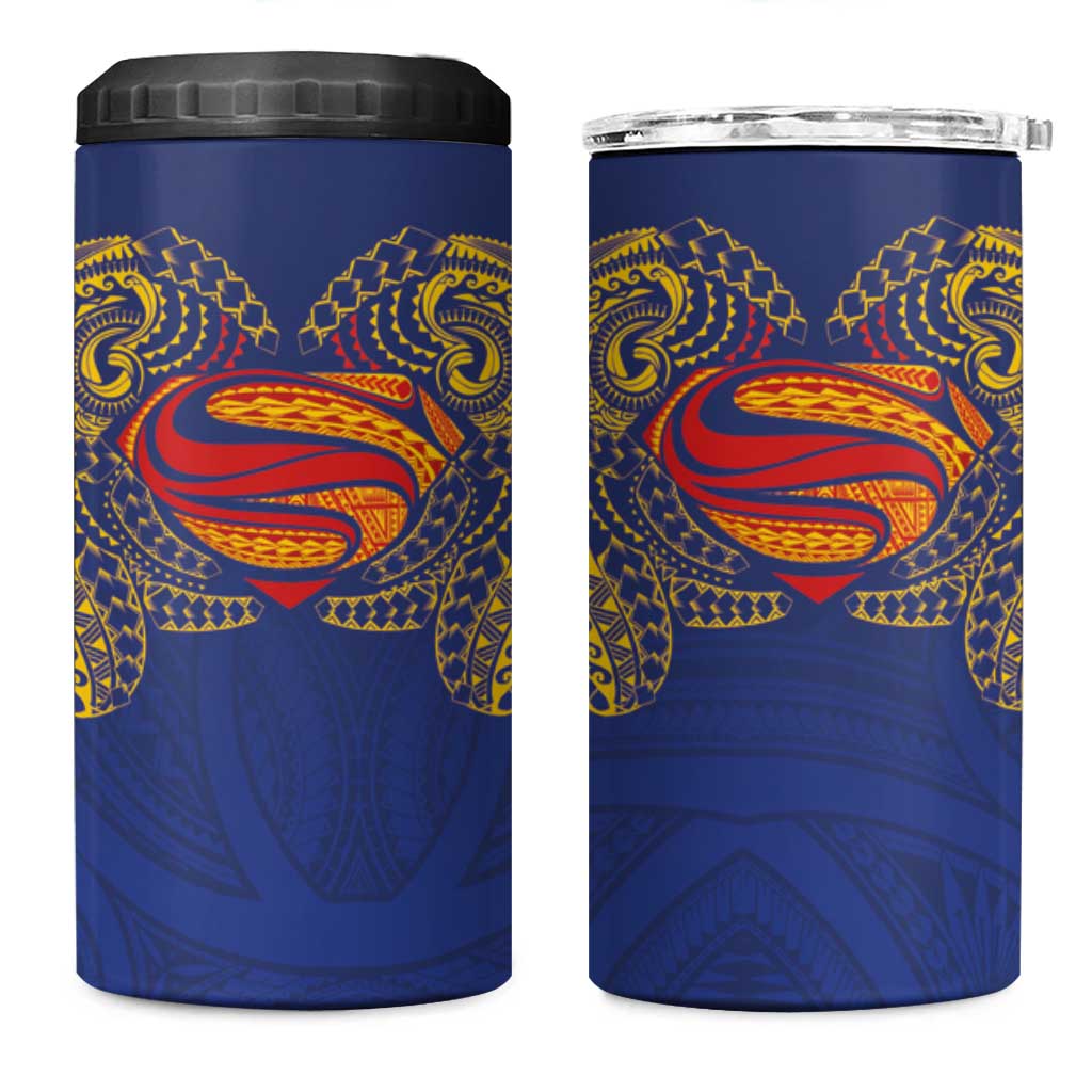 Super Samoan Traditional Tribal Art Tattoos 4 in 1 Can Cooler Tumbler Blue Color - Polynesian Pride