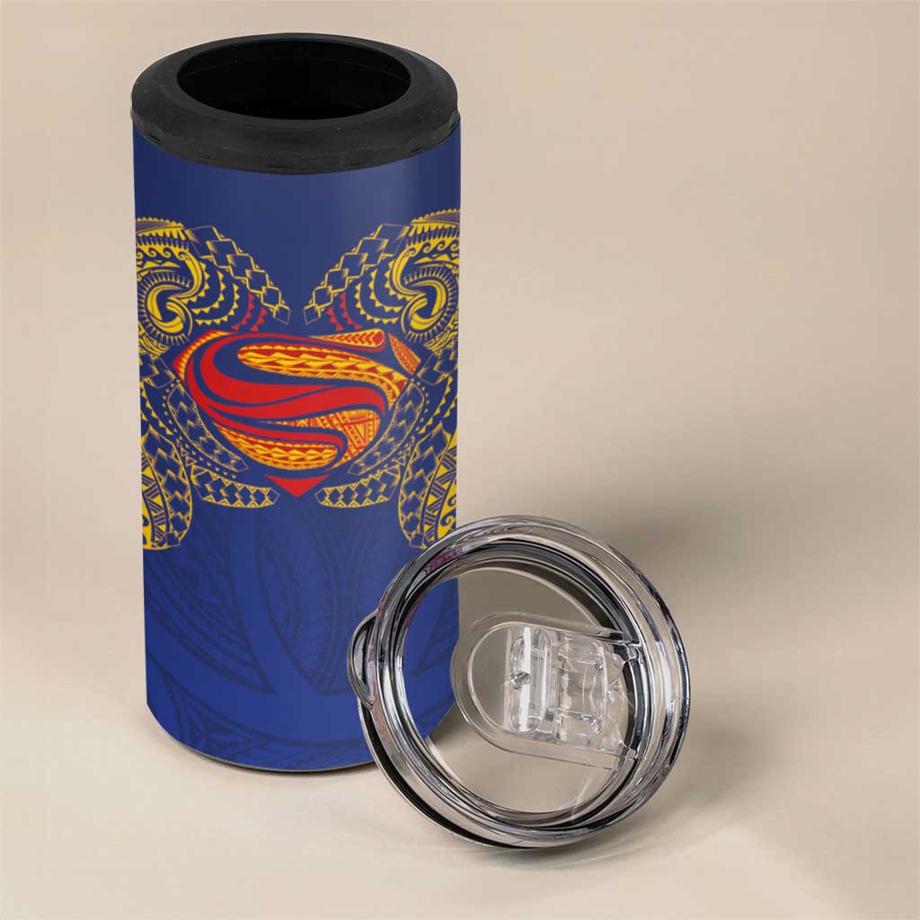 Super Samoan Traditional Tribal Art Tattoos 4 in 1 Can Cooler Tumbler Blue Color - Polynesian Pride