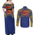Super Samoan Traditional Tribal Art Tattoos Couples Matching Off Shoulder Maxi Dress and Long Sleeve Button Shirt Blue Color - Polynesian Pride