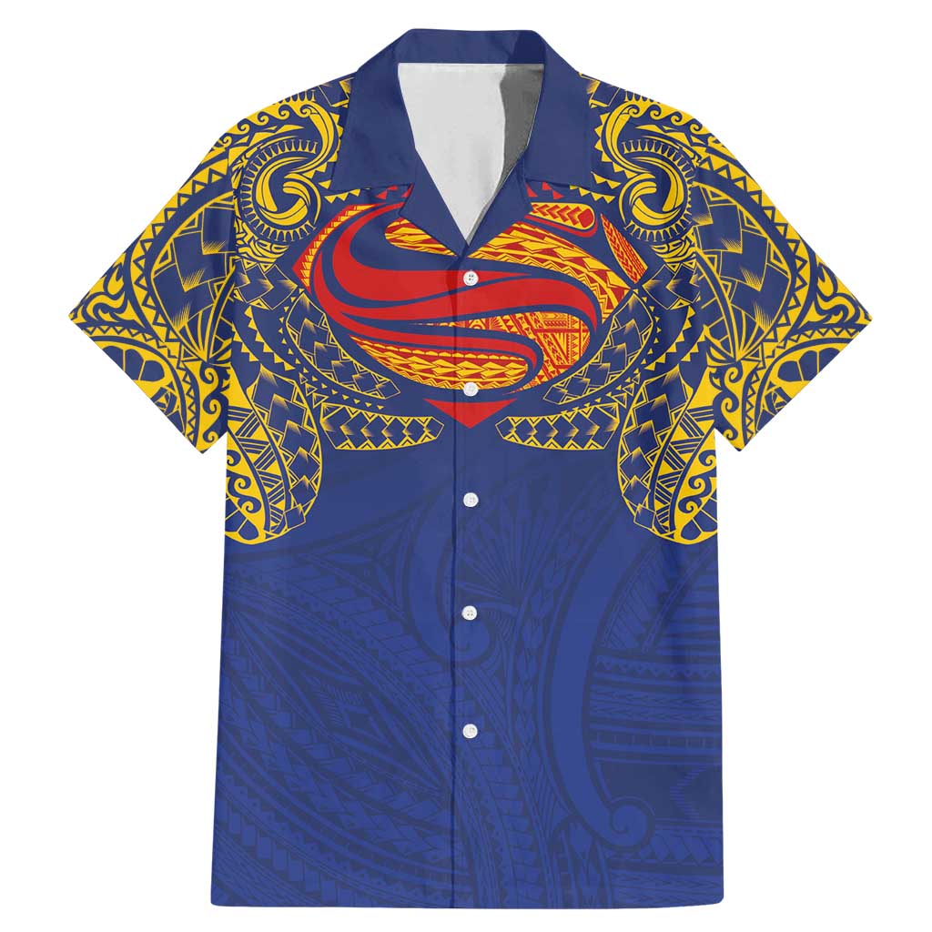 Super Samoan Traditional Tribal Art Tattoos Family Matching Mermaid Dress and Hawaiian Shirt Blue Color - Polynesian Pride