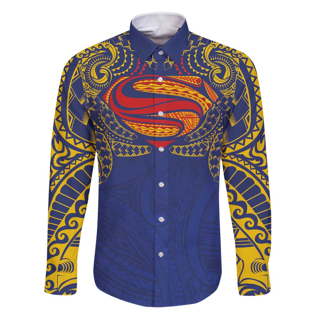 Super Samoan Traditional Tribal Art Tattoos Family Matching Tank Maxi Dress and Hawaiian Shirt Blue Color - Polynesian Pride