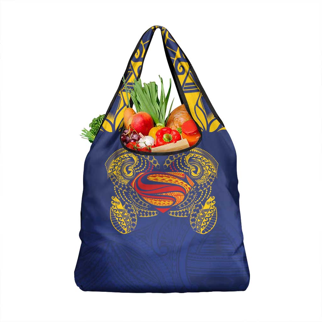 Super Samoan Traditional Tribal Art Tattoos Grocery Bag Blue Color - Polynesian Pride