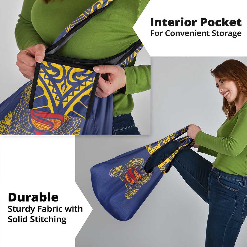 Super Samoan Traditional Tribal Art Tattoos Grocery Bag Blue Color - Polynesian Pride