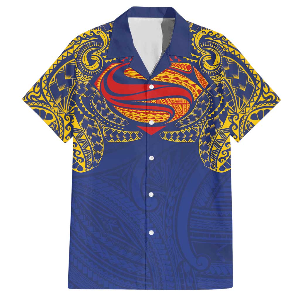 Super Samoan Traditional Tribal Art Tattoos Hawaiian Shirt Blue Color - Polynesian Pride