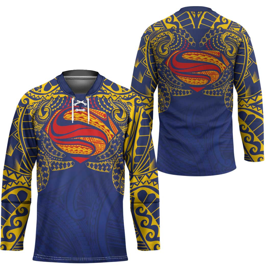 Super Samoan Traditional Tribal Art Tattoos Hockey Jersey Blue Color - Polynesian Pride