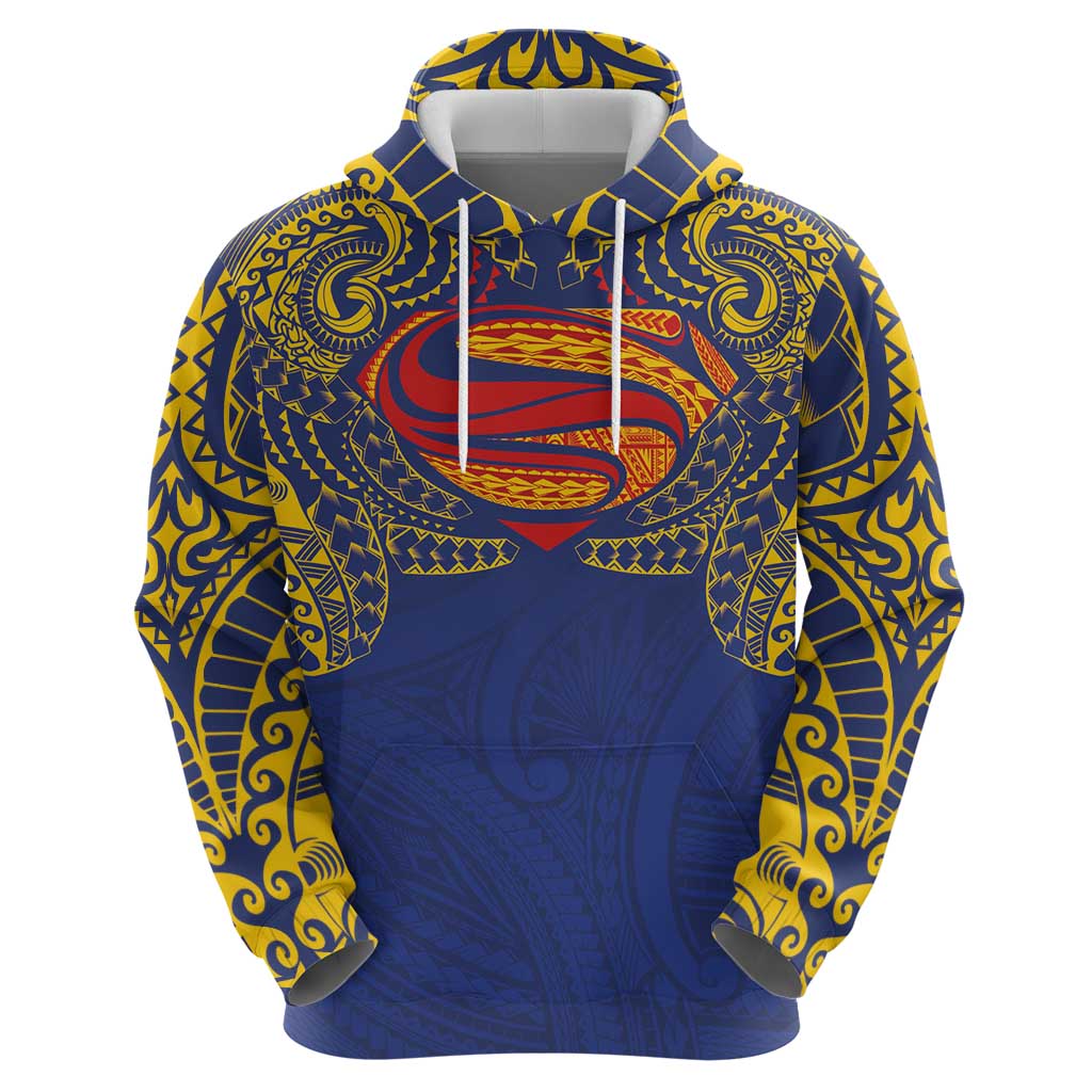 Super Samoan Traditional Tribal Art Tattoos Hoodie Blue Color - Polynesian Pride