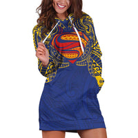 Super Samoan Traditional Tribal Art Tattoos Hoodie Dress Blue Color - Polynesian Pride