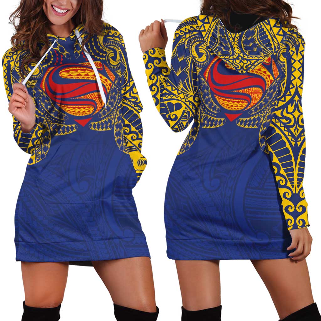 Super Samoan Traditional Tribal Art Tattoos Hoodie Dress Blue Color - Polynesian Pride