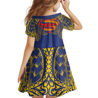 Super Samoan Traditional Tribal Art Tattoos Kid Short Sleeve Dress Blue Color - Polynesian Pride