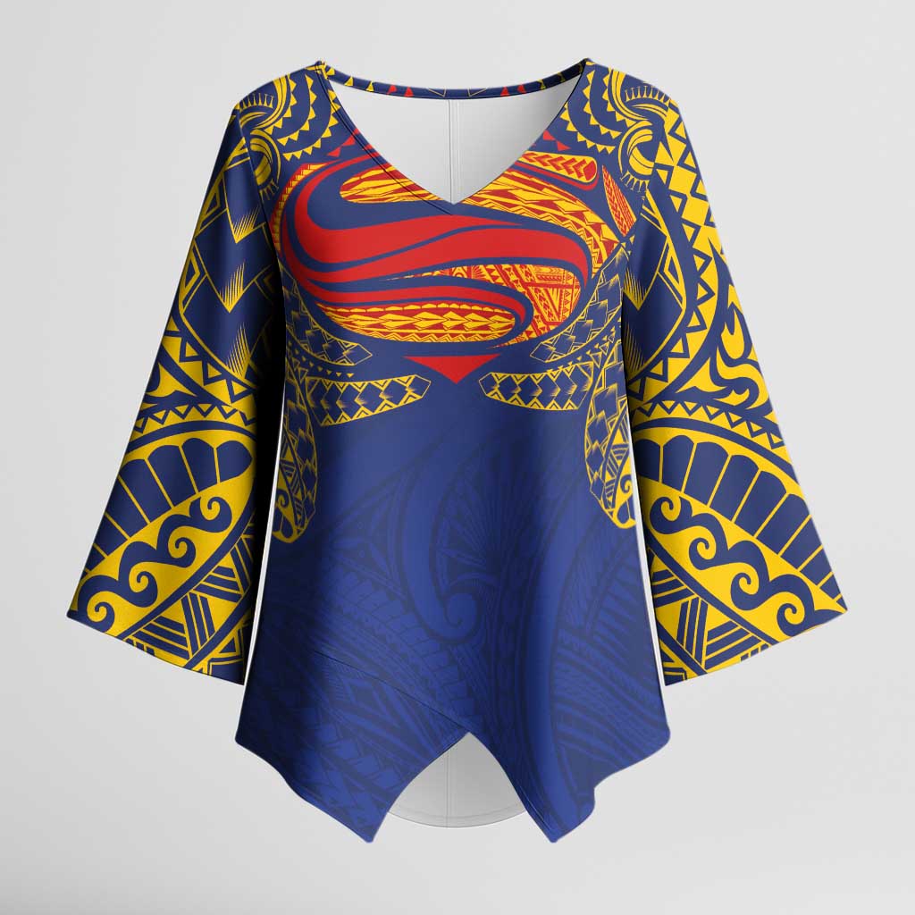 Super Samoan Traditional Tribal Art Tattoos Kimono Sleeve Blouse Blue Color - Polynesian Pride
