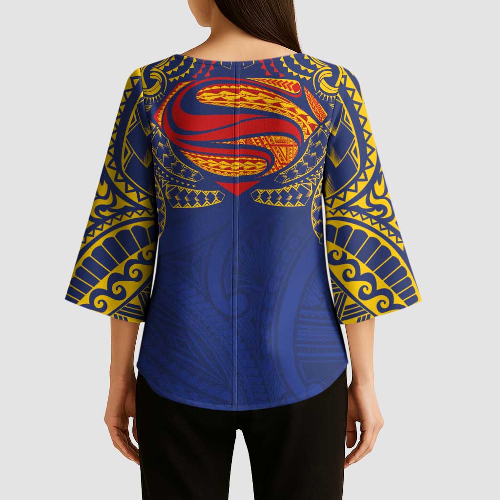 Super Samoan Traditional Tribal Art Tattoos Kimono Sleeve Blouse Blue Color - Polynesian Pride