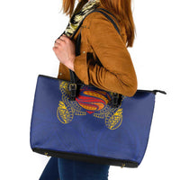 Super Samoan Traditional Tribal Art Tattoos Leather Tote Bag Blue Color LT03 Blue - Polynesian Pride