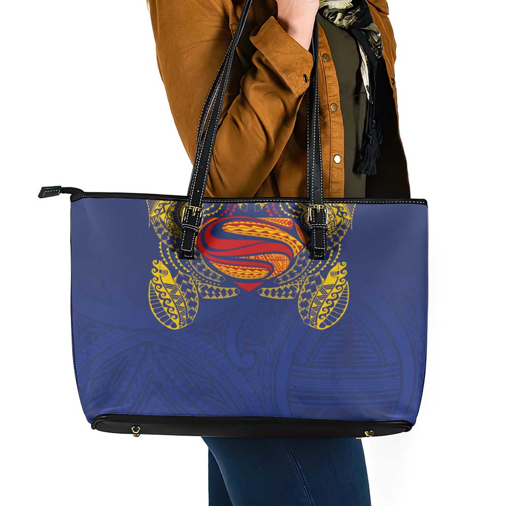 Super Samoan Traditional Tribal Art Tattoos Leather Tote Bag Blue Color LT03 - Polynesian Pride