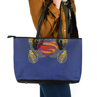 Super Samoan Traditional Tribal Art Tattoos Leather Tote Bag Blue Color LT03 - Polynesian Pride