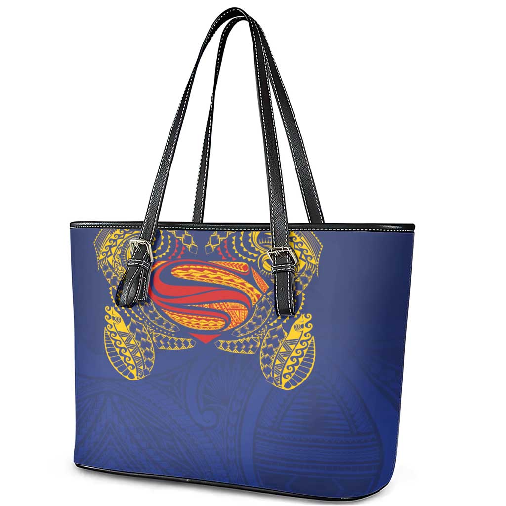 Super Samoan Traditional Tribal Art Tattoos Leather Tote Bag Blue Color LT03 - Polynesian Pride