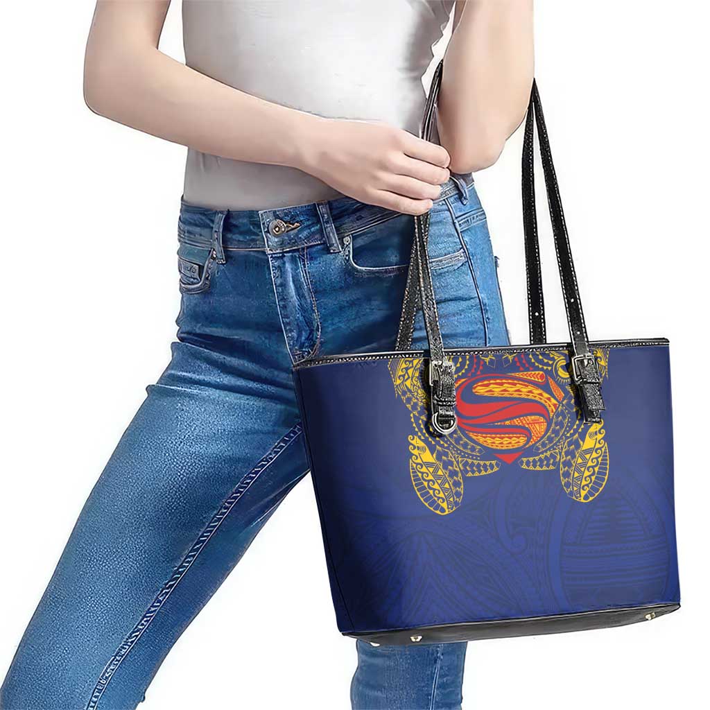 Super Samoan Traditional Tribal Art Tattoos Leather Tote Bag Blue Color LT03 - Polynesian Pride