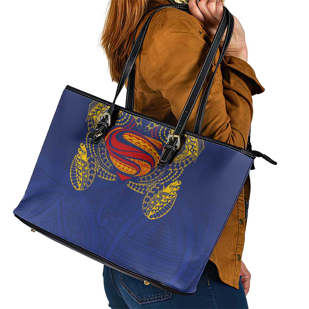 Super Samoan Traditional Tribal Art Tattoos Leather Tote Bag Blue Color LT03 - Polynesian Pride
