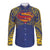 Super Samoan Traditional Tribal Art Tattoos Long Sleeve Button Shirt Blue Color - Polynesian Pride