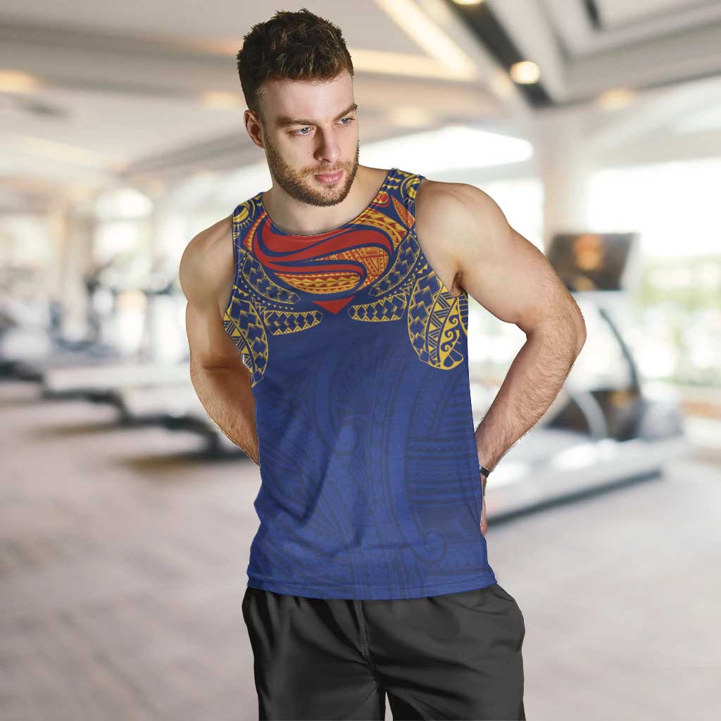Super Samoan Traditional Tribal Art Tattoos Men Tank Top Blue Color - Polynesian Pride