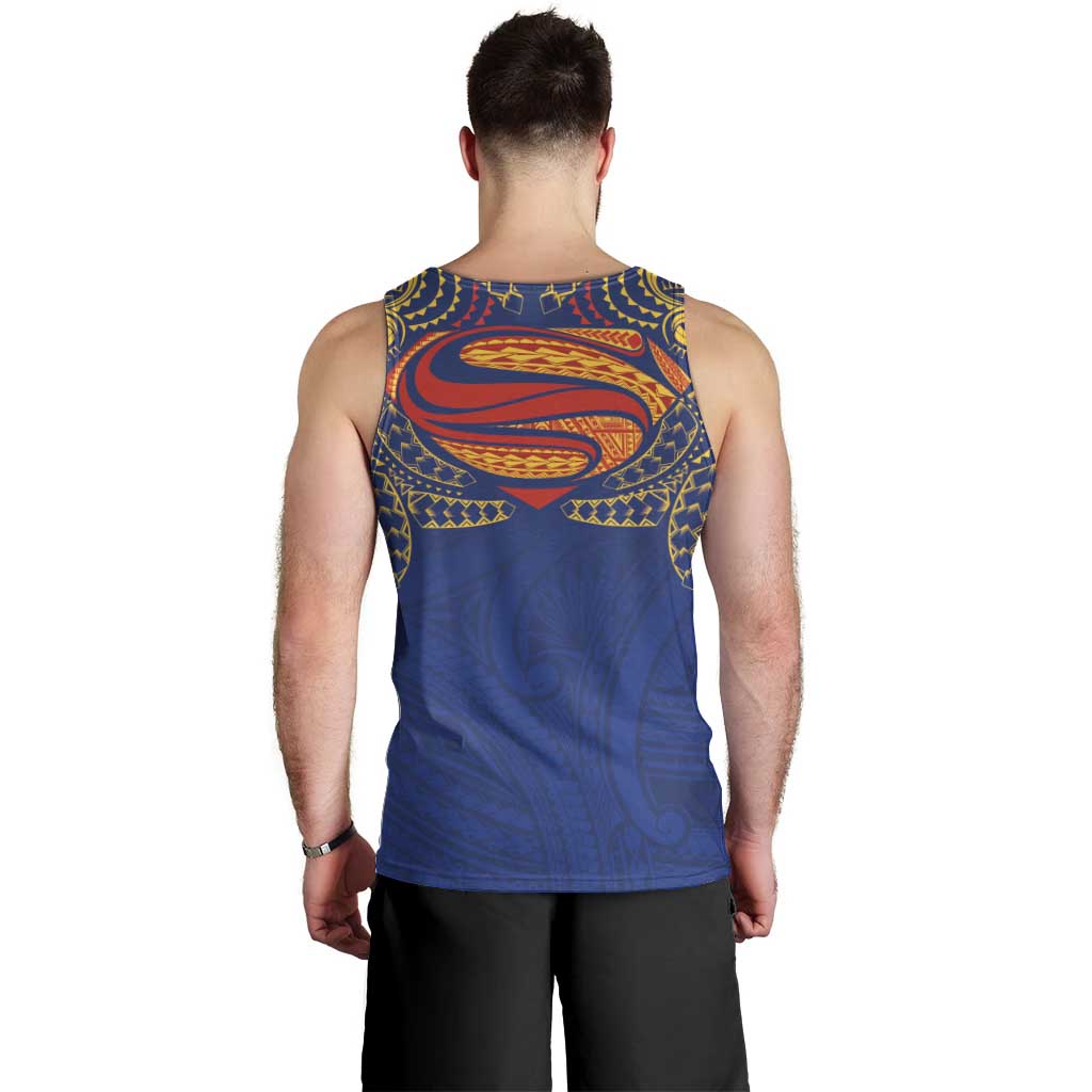 Super Samoan Traditional Tribal Art Tattoos Men Tank Top Blue Color - Polynesian Pride