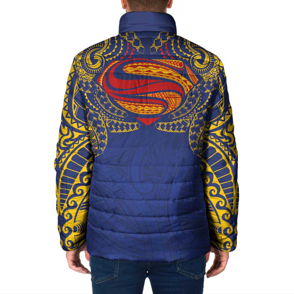 Super Samoan Traditional Tribal Art Tattoos Padded Jacket Blue Color - Polynesian Pride