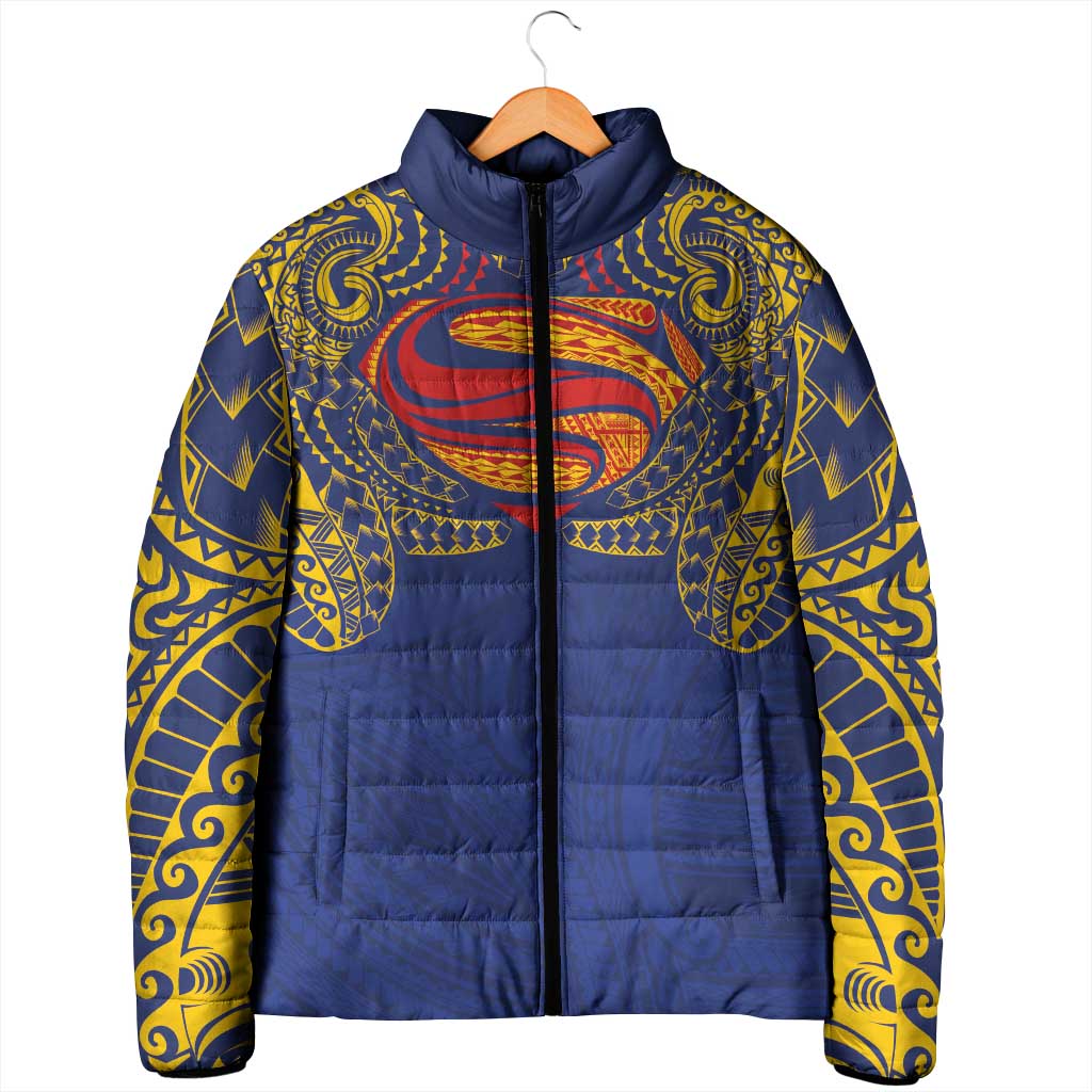 Super Samoan Traditional Tribal Art Tattoos Padded Jacket Blue Color - Polynesian Pride